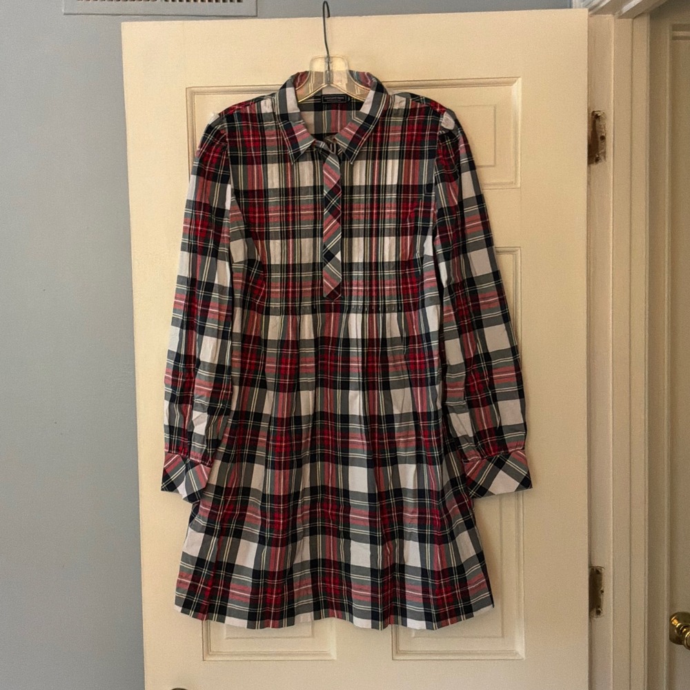 Vineyard Vines Womens Holiday Plaid Pintuck Popover Dress M  Tartan Preppy